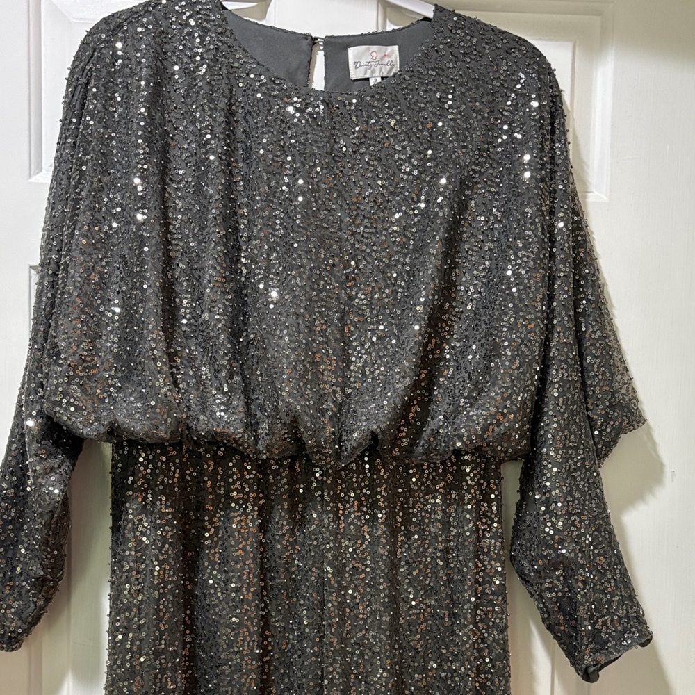Dainty Jewells Sparkling Gray Dolman Sleeve Dress M - Picture 7 of 9